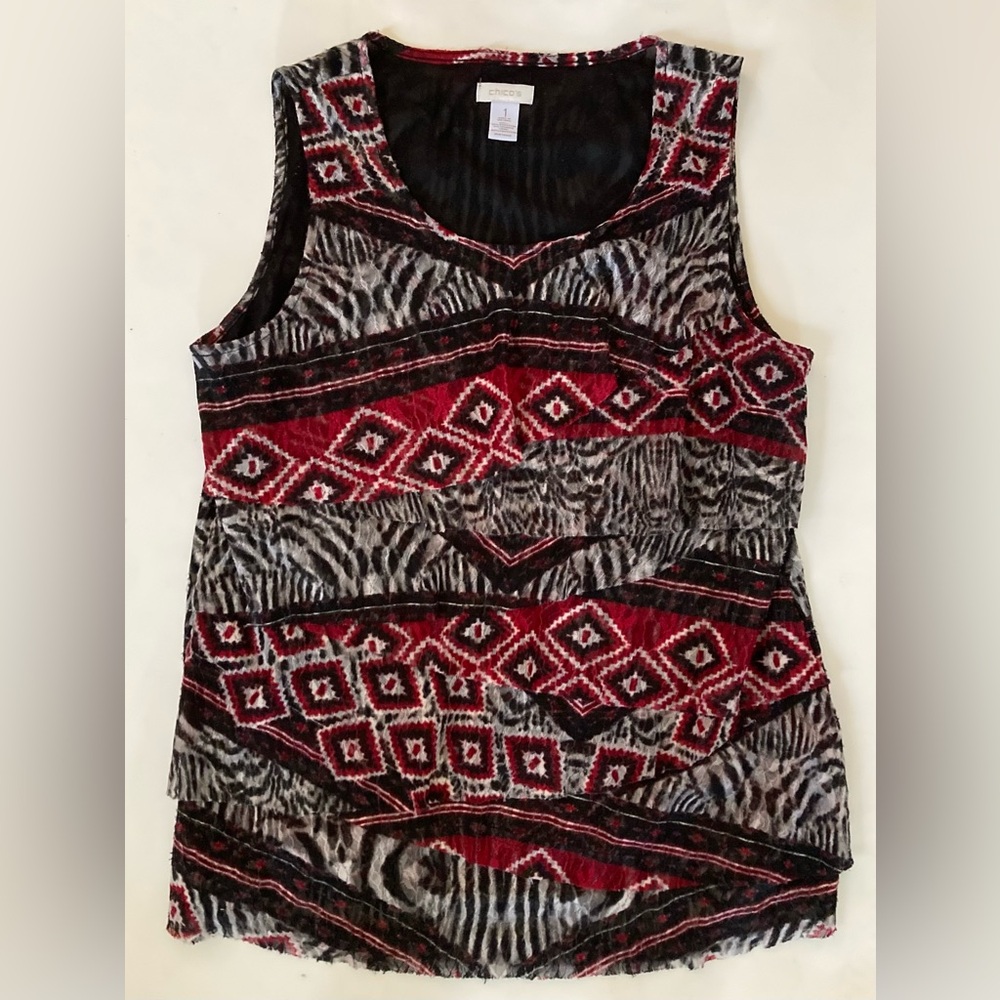 Chicos mix print layered Top Shirt Tank size 1 M 8